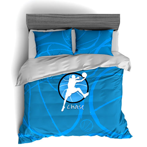 Personalized Basketball Stripes Theme Bedding, Basketball Player Silhouette Duvet or Comforter Sets - 2cooldesigns