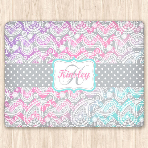 Paisley Pattern Fuzzy Area Rug, Personalized, Pink, Purple and Teal Ombre Design - 2cooldesigns