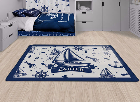 Nautical Sail Boat Area Rug, Personalized Nautical Area Rugs and Mats - 2cooldesigns