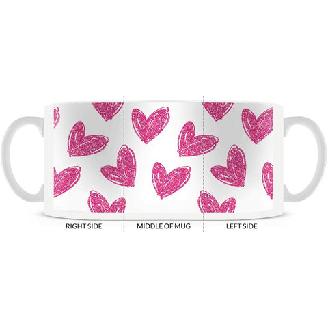 Valentine, Hand Drawn Hearts Pattern, White and Pink Coffee Mug 11oz. or 15oz. - 2cooldesigns