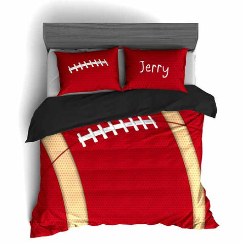 Personalized Football Team Colors Themed Bedding, Duvet or Comforter Sets, Red and Metallic Gold - 2cooldesigns