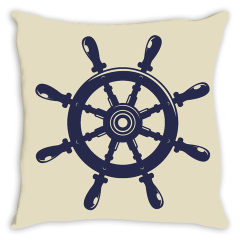 Nautical Wheel Throw Pillow Khaki and Navy - 2cooldesigns