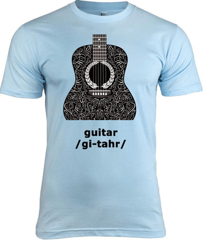 Acoustic Guitar T-Shirt, 100% Cotton Adult Tshirt - 2cooldesigns