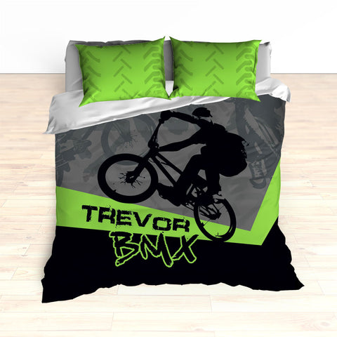 Kids BMX Bike Bedding, Bicycle Racing Bedroom Decor - 2cooldesigns