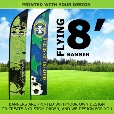8' Feather Banner with Stand - Printed with Your Design - 2cooldesigns