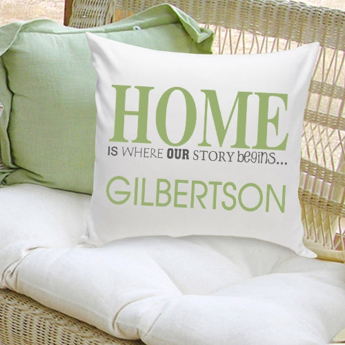 16x16 Family Name Throw Pillows - Our Story Green - 2cooldesigns