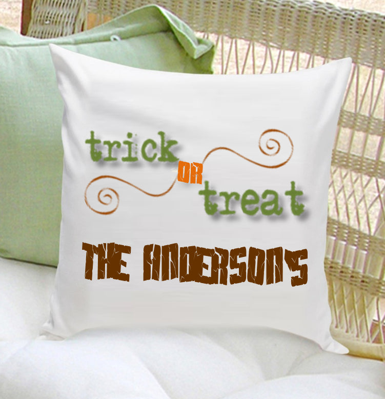 16x16 Family Name Throw Pillows - Trick or Treat - 2cooldesigns