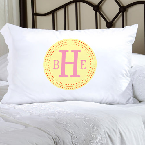 Felicity Chic Circles Pillow Case - Yellow Circle w/ Pink - 2cooldesigns