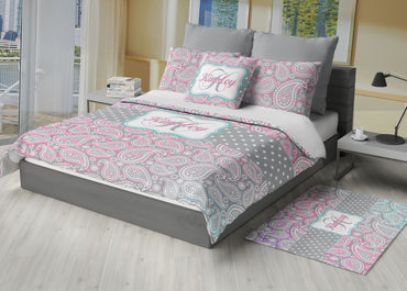 Paisley Pattern Bedding, Ombre Color Gradient, Purple, Pink and Teal, Duvet or Comforter Set - 2cooldesigns