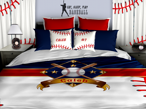 I Love Baseball, Baseball Bedding, Duvet or Comforter Sets for Baseball Theme Bedroom - 2cooldesigns