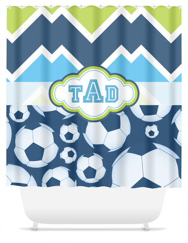 Soccer and Candy Chevron with Monogram Shower Curtain - 2cooldesigns