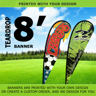 8' Teardrop Flying Banner with Stand - Printed with Your Design - 2cooldesigns