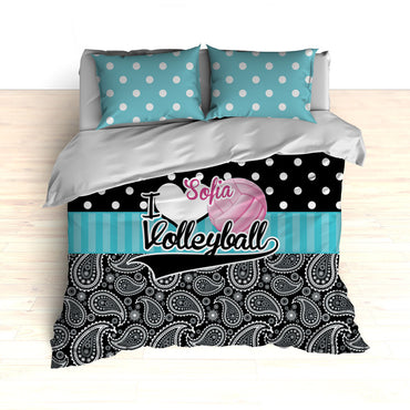 Personalized Volleyball Bedding, Duvet or Comforter, Polka Dots and Paisley - 2cooldesigns