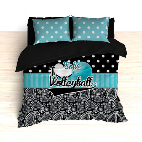 Personalized Volleyball Bedding, Duvet or Comforter, Polka Dots and Paisley - 2cooldesigns