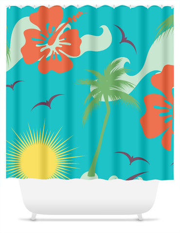 Tropical Palms, Flowers, Birds and Sun Shower Curtain - 2cooldesigns