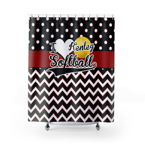 I Love Softball, Red and Black Chevron and Polka Dots Shower Curtain - 2cooldesigns