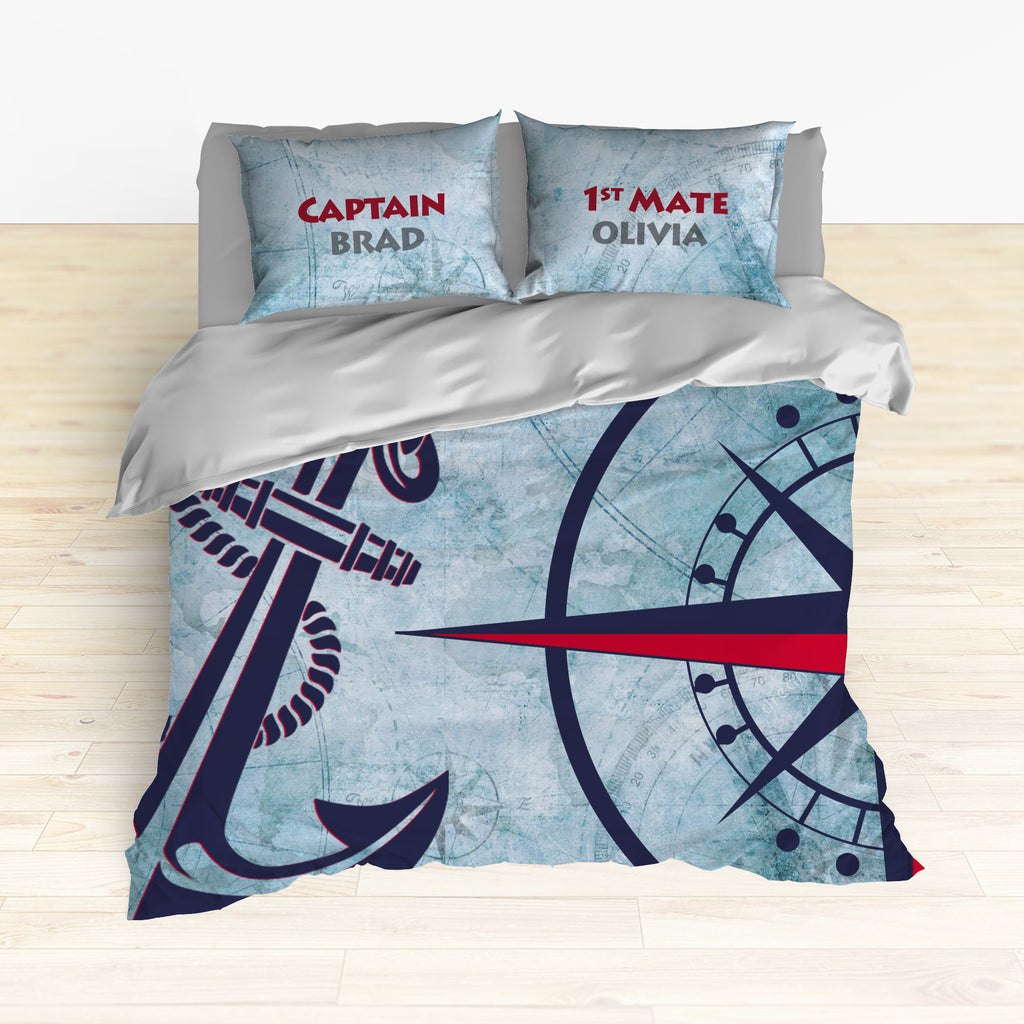 Nautical Anchor and Compass Bedding, Duvet or Comforter Sets - 2cooldesigns