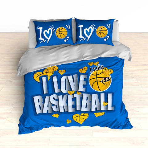 Basketball Hearts Bedding, Personalized, I Love Basketball, Basketball Duvet or Comforter - 2cooldesigns