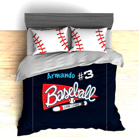 Personalized Baseball Bedding Set, Custom Duvet or Comforter Sets for Baseball Themed Bedroom - 2cooldesigns