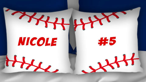 Baseball Stitches Bedding, Personalized Comforter or Duvet, Navy Blue, Light Blue - 2cooldesigns