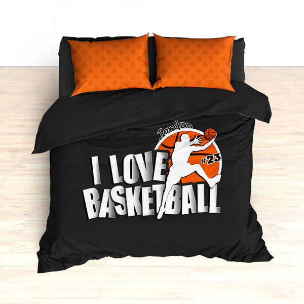 Personalized Basketball Bedding, I Love Basketball Dots, Custom Duvet or Comforter Sets - 2cooldesigns