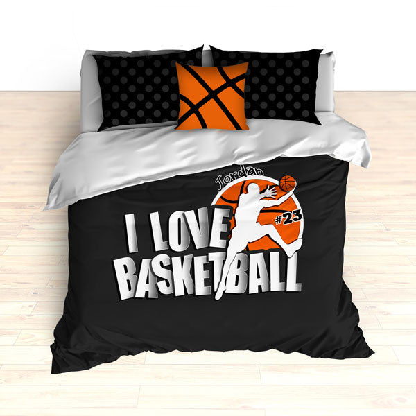 Personalized Basketball Bedding, Black Dots, I Love Basketball Comforter or Duvet - 2cooldesigns