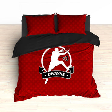 Personalized Basketball Bedding, Red Basketball Dots, Custom Duvet or Comforter - 2cooldesigns