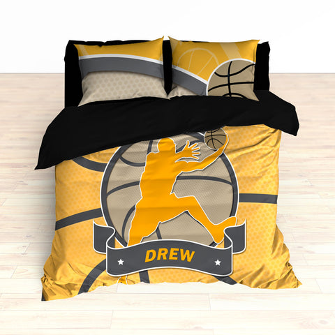 Basketball Stripes Theme Bedding, Basketball Player Silhouette Jumping, Duvet or Comforter Set - 2cooldesigns