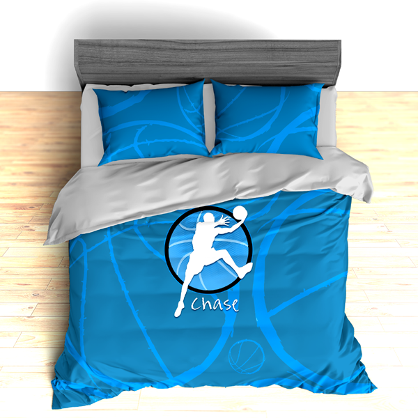 Personalized Basketball Stripes Theme Bedding, Basketball Player Silhouette Duvet or Comforter Sets - 2cooldesigns