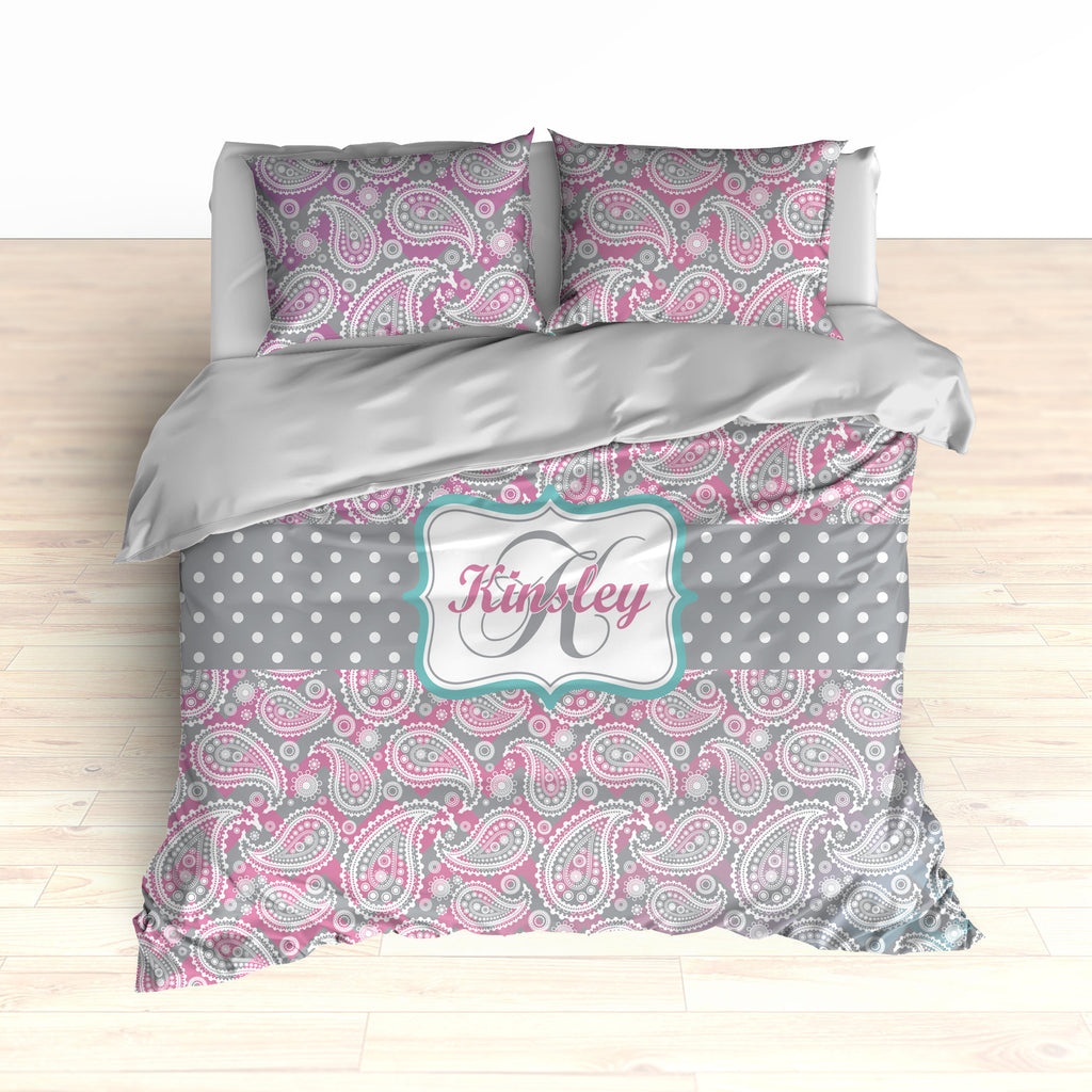Paisley Pattern Bedding, Ombre Color Gradient, Purple, Pink and Teal, Duvet or Comforter Set - 2cooldesigns