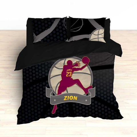 Basketball Player Bedding Black and Maroon Personalized - 2cooldesigns