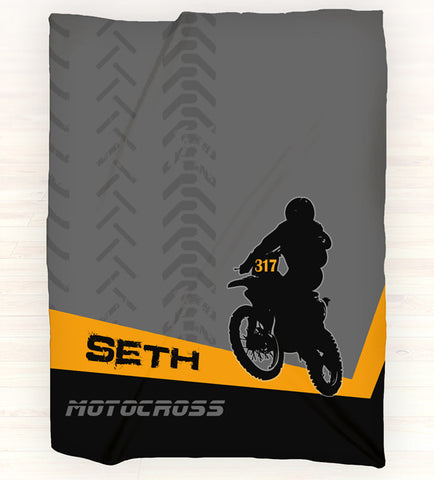 Personalized Fleece Blanket Throw - Personalized Motocross Throw Blanket - Gift Idea - Orange - 2cooldesigns