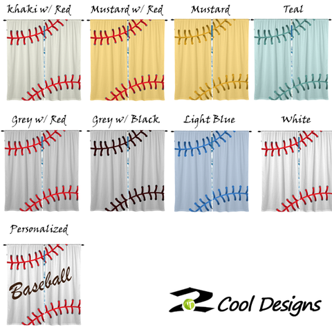 Baseball Theme Window Curtain or Valance, Personalized - 2cooldesigns
