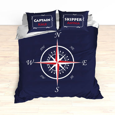 Nautical Compass Bedding, Duvet or Comforter, Personalized - 2cooldesigns
