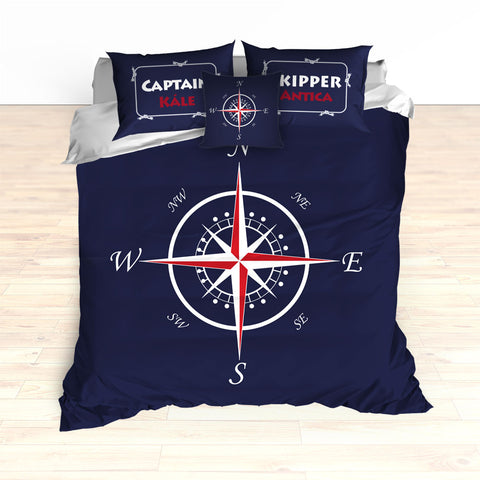 Nautical Compass Bedding, Duvet or Comforter, Personalized - 2cooldesigns