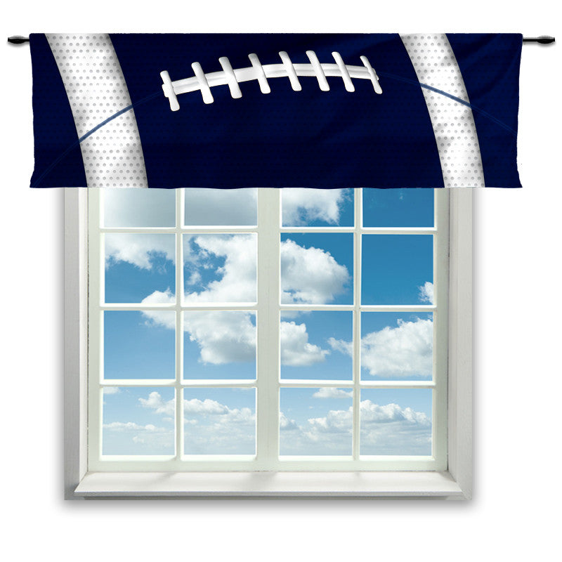 Football Team Colors Window Curtain or Valance, Blue Navy and White - 2cooldesigns