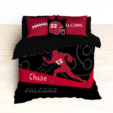 Falcons Bedding, Personalized Football Bedding, Black and Red Football Bedding - 2cooldesigns