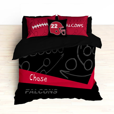 Falcons Bedding, Personalized Football Bedding, Black and Red Football Bedding - 2cooldesigns