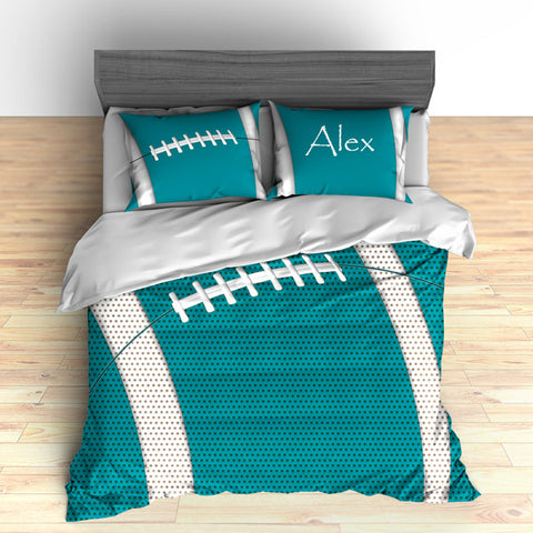 Personalized Football Team Colors Themed Bedding, Duvet or Comforter Sets, Orange and Teal - 2cooldesigns