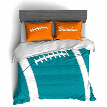 Personalized Football Team Colors Themed Bedding, Duvet or Comforter Sets, Orange and Teal - 2cooldesigns