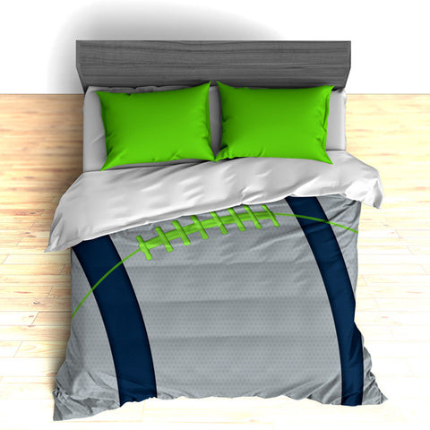 Personalized Football Team Colors Themed Bedding, Duvet or Comforter Sets, Green, Teal or Grey - 2cooldesigns