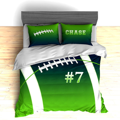 Personalized Football Team Colors Themed Bedding, Duvet or Comforter Sets, Green, Teal or Grey - 2cooldesigns