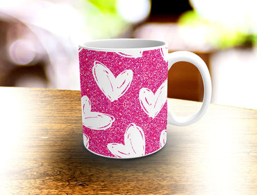 Valentines, Hand Drawn Hearts Pattern, Pink and White Coffee Mug 11oz. or 15oz. - 2cooldesigns