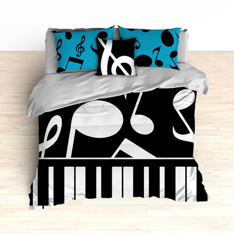 Musical Notes Bedding, Piano Keyboard Theme, Music Theme, Personalized, Teal Colors, Music Nursery, Musical Bedroom Decor, Music Notes Decor - 2cooldesigns