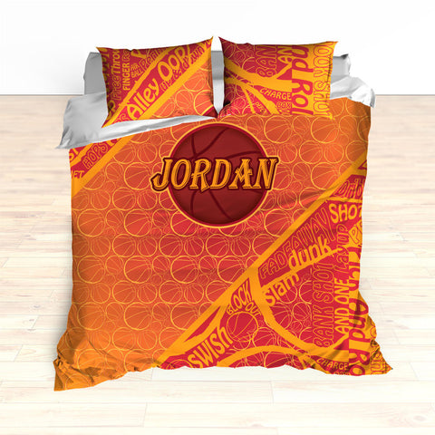 Personalized Basketball Word Art Bedding, Basketball Duvet, Basketball Comforter, Crimson, Yellow, Basketball, King, Twin, Queen, Toddler - 2cooldesigns
