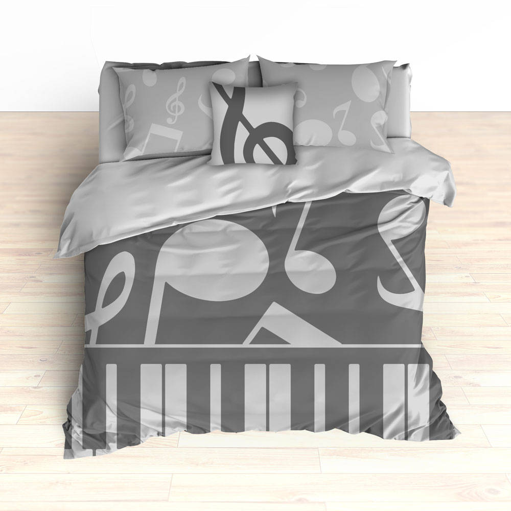 Music Notes Bedding, Piano Keyboard Theme, Music Theme, Personalized, Silver Colors, Music Nursery, Musical Bedroom Decor, Music Notes Decor - 2cooldesigns