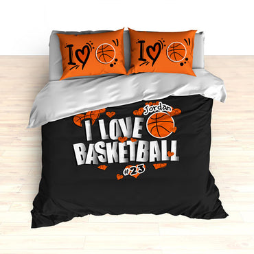 Personalized Basketball Bedding, I Love Basketball Hearts Bedding - 2cooldesigns