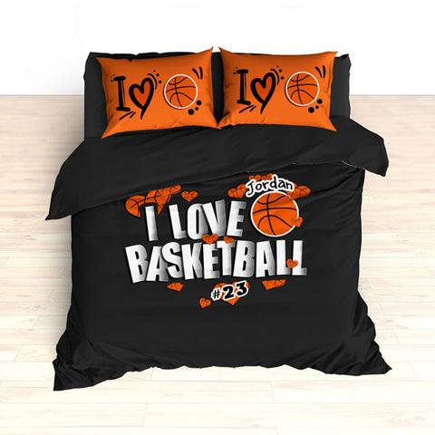 Personalized Basketball Bedding, I Love Basketball Hearts Bedding - 2cooldesigns