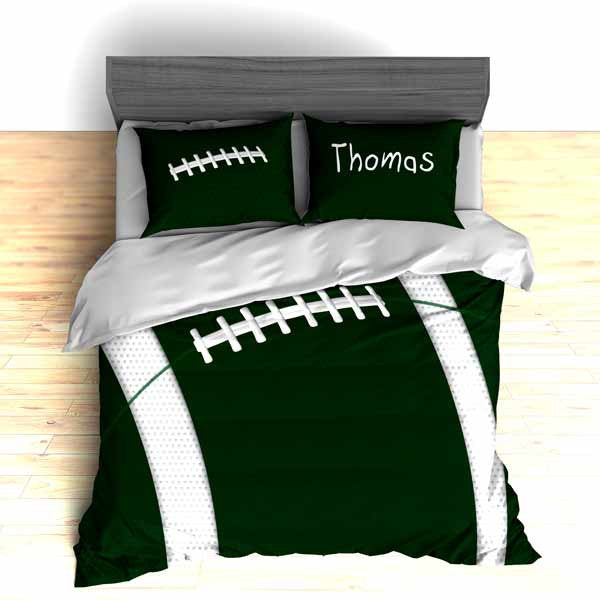 Personalized Football Team Colors Themed Bedding, Duvet or Comforter Sets, Green and White - 2cooldesigns