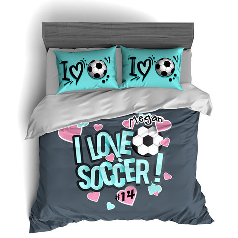I Love Soccer Theme Bedding, Duvet or Comforter Sets - 2cooldesigns
